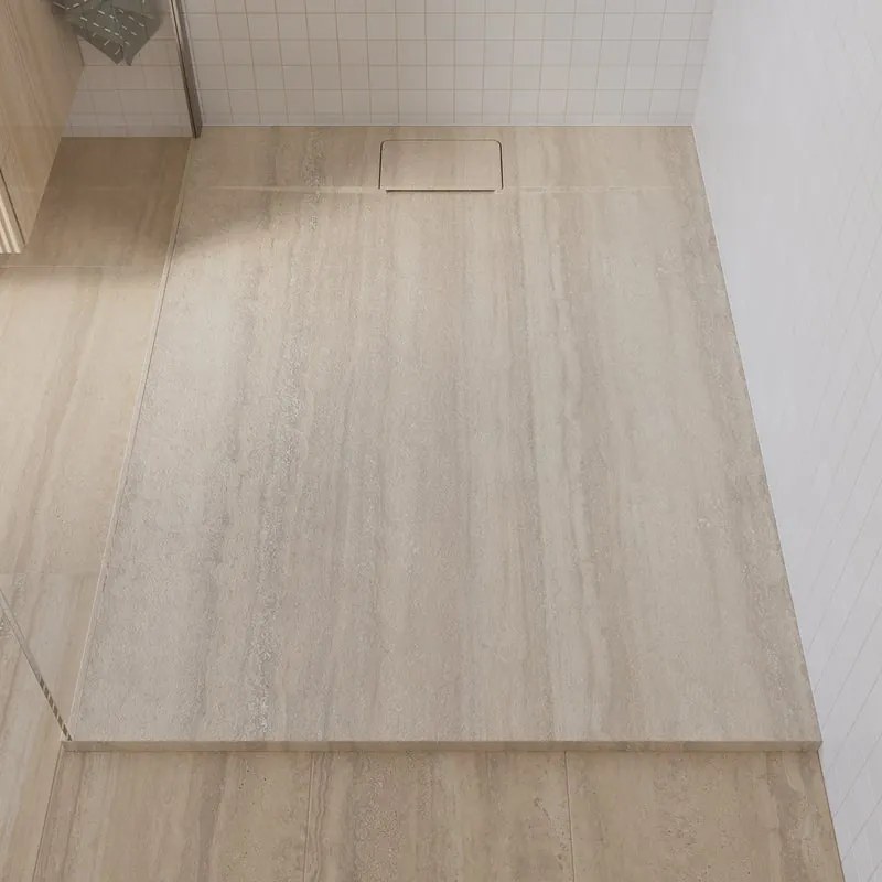 Piatto doccia NEO V2 SENSEA in composito minerale di resina gelificata travertino  L 90 x L 120 x H 2.7 cm