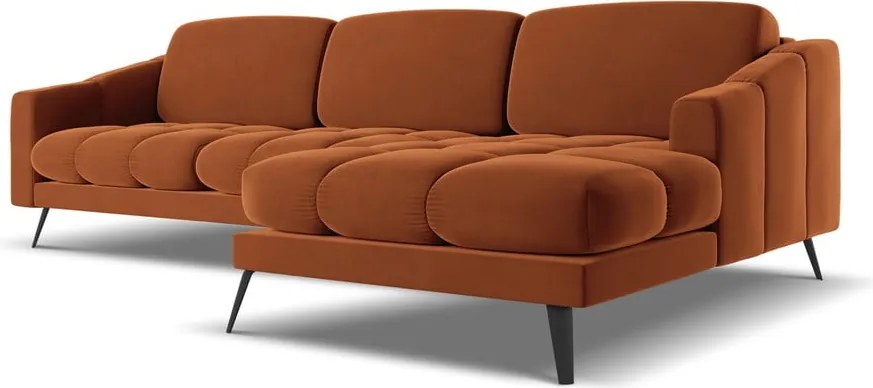 Divano angolare arancione (con penisola a destra) con rivestimento in velluto Nalu – Makamii