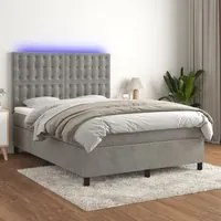 Letto a Molle Materasso e LED Grigio Chiaro 140x200 cm Velluto 3136365