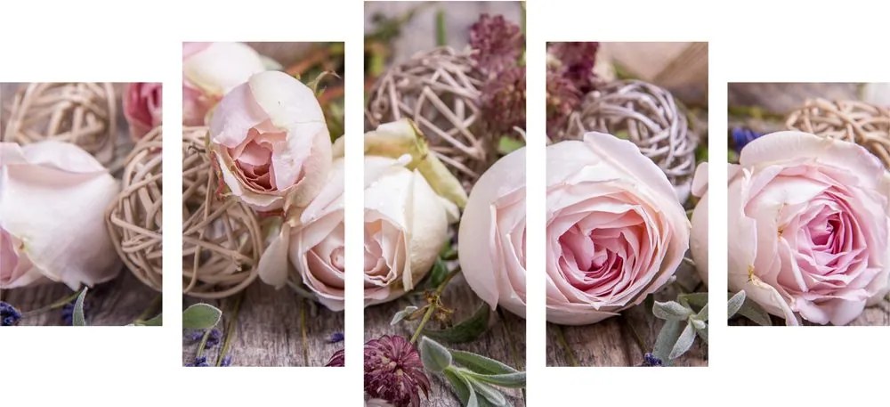 Quadri 5 pezzi – Composizione floreale festosa di rose