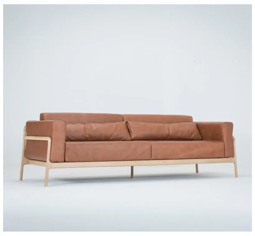 Divano in pelle di bufalo marrone cognac con struttura in rovere massiccio , 240 cm Fawn - Gazzda