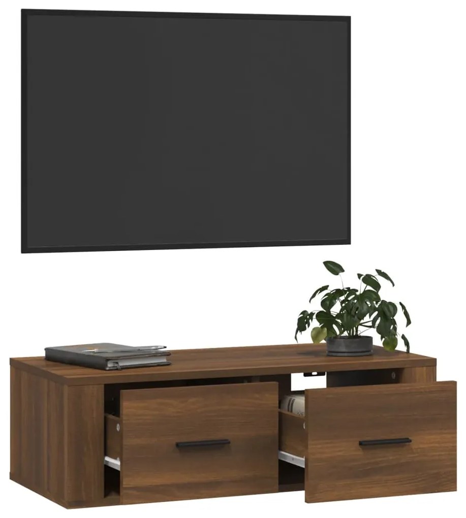 Mobile TV Pensile Rovere Marrone 80x36x25 cm Legno Multistrato