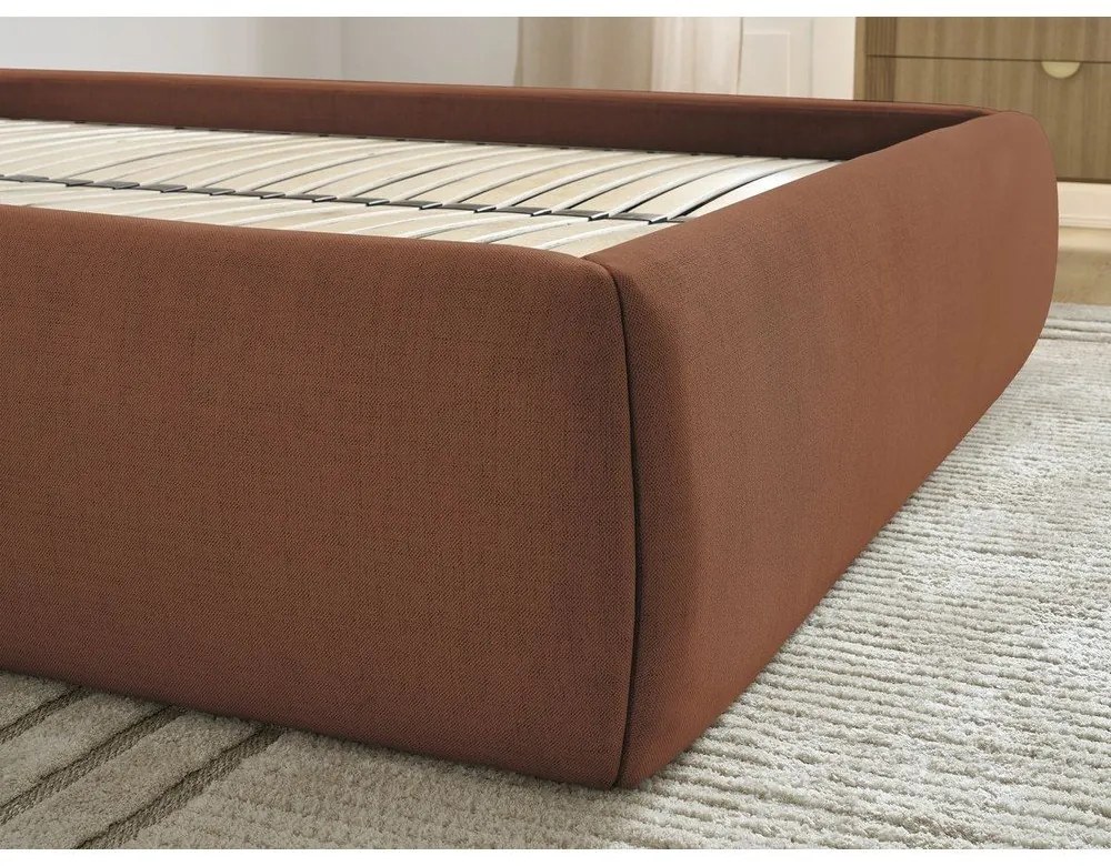 Letto matrimoniale imbottito arancione con contenitore/senza testiera con rete inclusa 160x200 cm Inera – Bobochic Paris