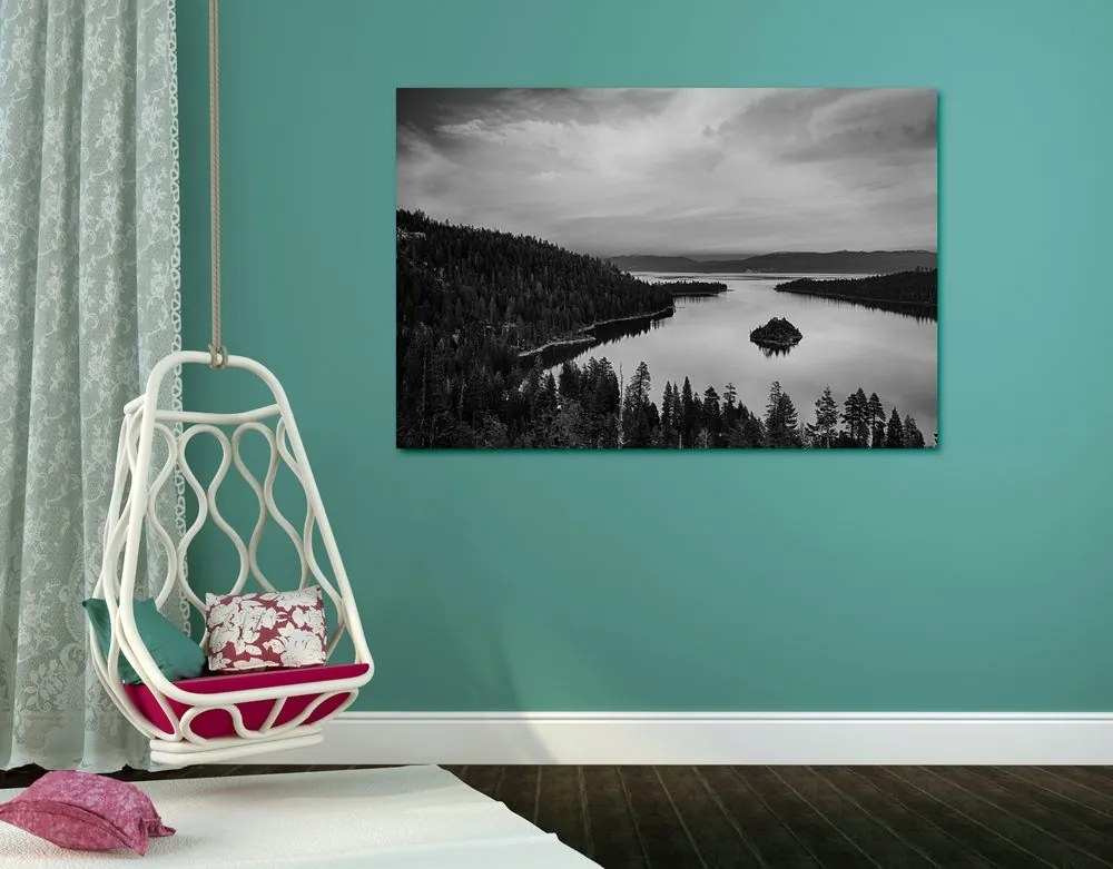 Quadro su tela – Lago al tramonto in bianco e nero