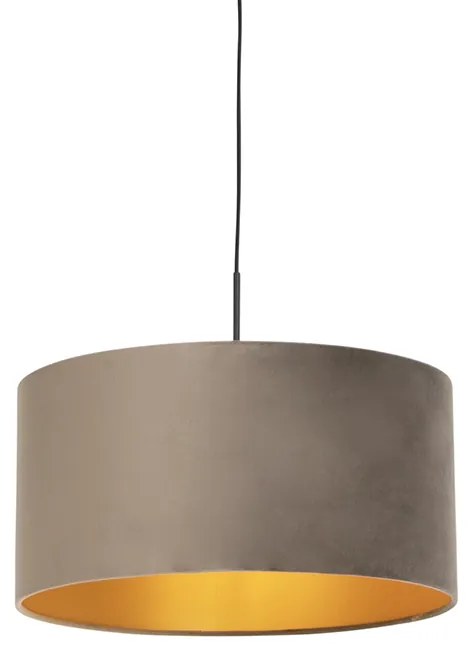Lampada a sospensione con paralume in velluto color tortora con oro 50 cm - Combi