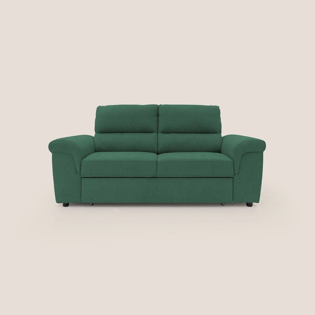 Minerva divano con pouf estraibile poggiapiedi in tessuto morbido impermeabile T02 verde