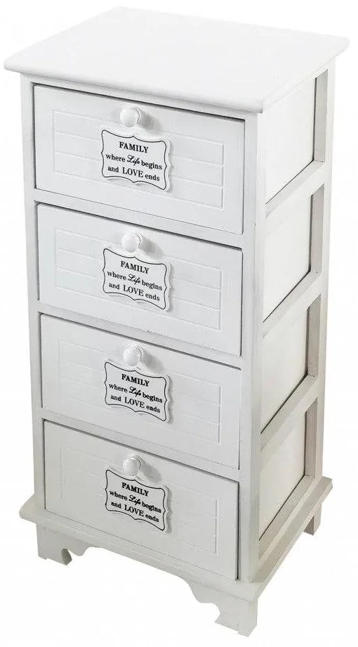 Mobiletto Biel 4 cassetti, legno, bianco, 37x28x73cm
