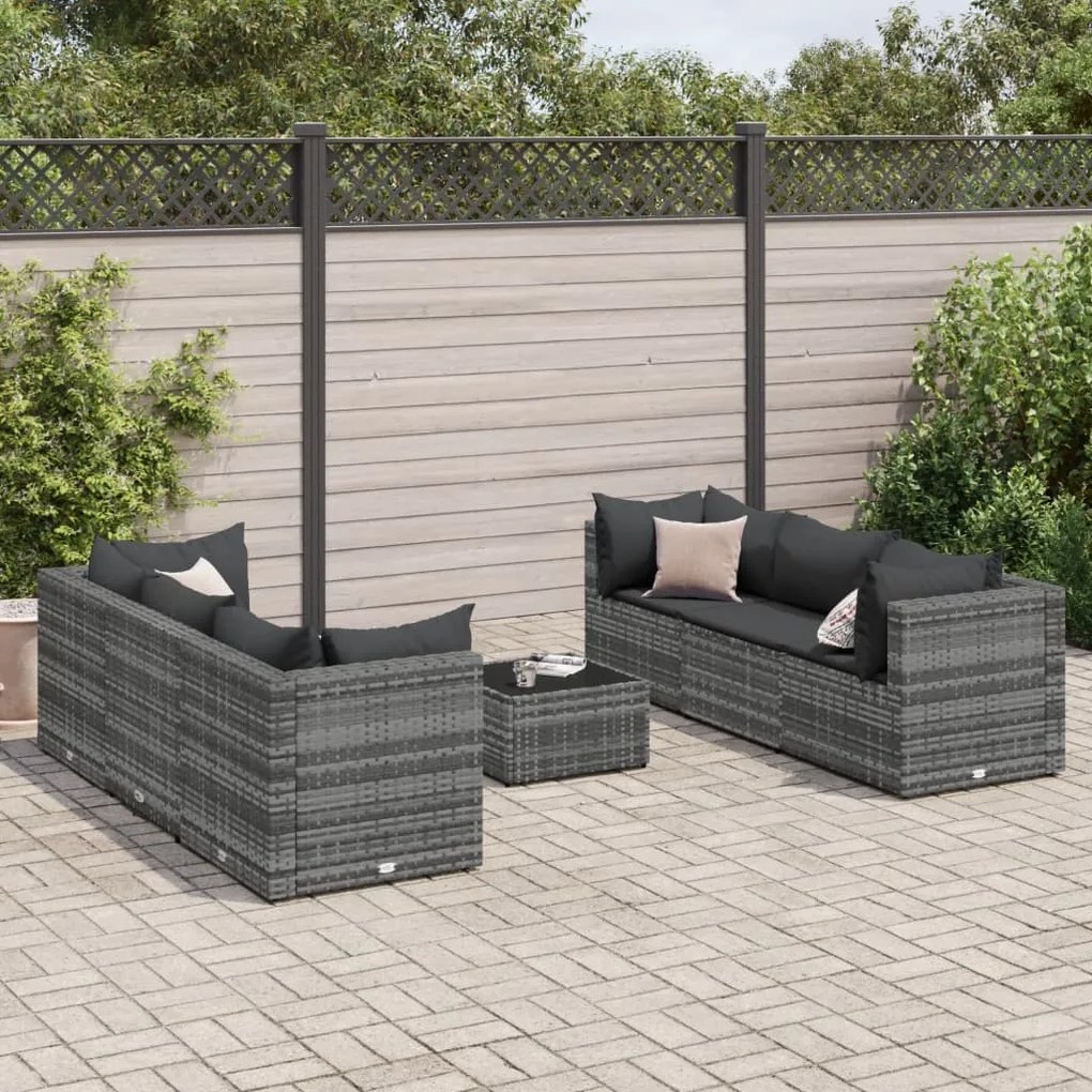 Set divani da giardino 7 pz con cuscini in polyrattan grigio