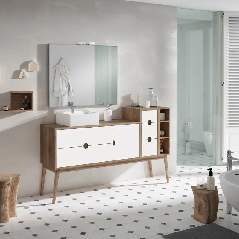 Mobile da bagno sotto lavabo VISOBATH rovere - bianco L 170 x H 48 x P 45 cm, lavabo non incluso