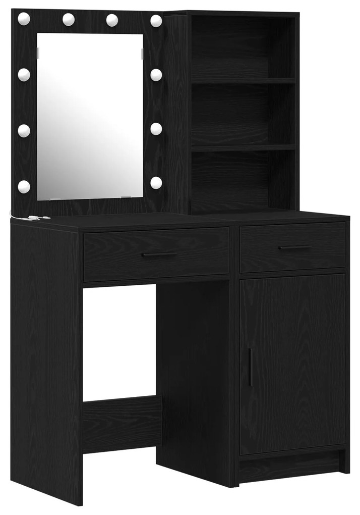 Set da toeletta in 2 pezzi con led in legno ingegnerizzato nero