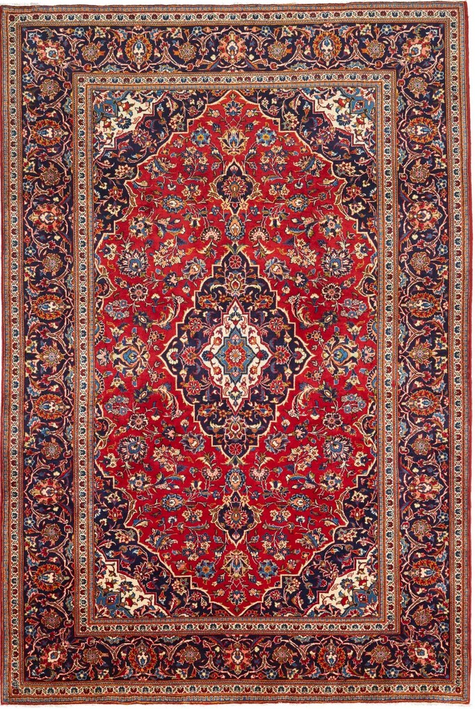 Kashan Tappeto 300x200 Rosso (Iran) Annodato A Mano