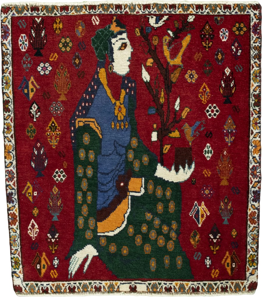 Shiraz Tappeto 70 x 80 Rosso (Iran) Annodato A Mano