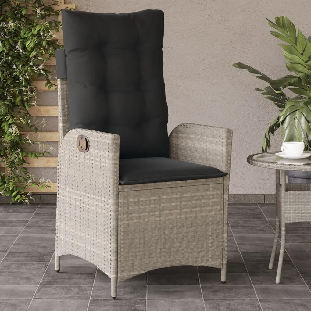 Sedia reclinabile giardino con cuscini grigio chiaro polyrattan