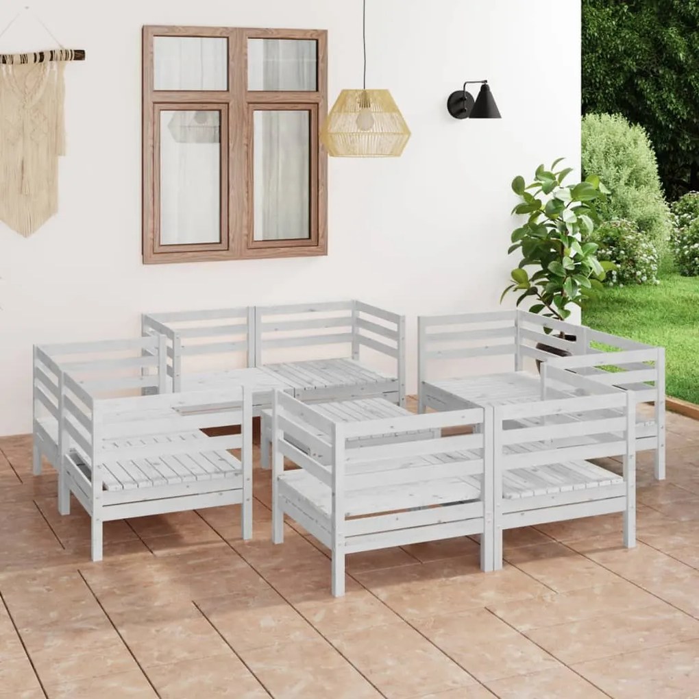 Set divani da giardino 9 pz bianco in legno massello di pino