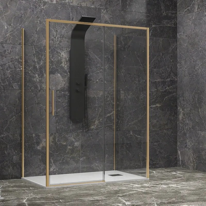 Kamalu - Cabina doccia 3 lati 80x150x80 oro satinato anta scorrevole  | KLA-4000G