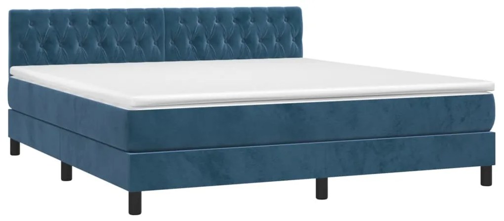 Letto a molle con materasso e led blu scuro 160x200 cm