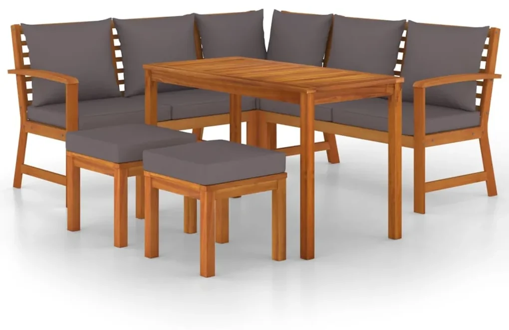 Set da pranzo da giardino 6pz con cuscini legno massello acacia