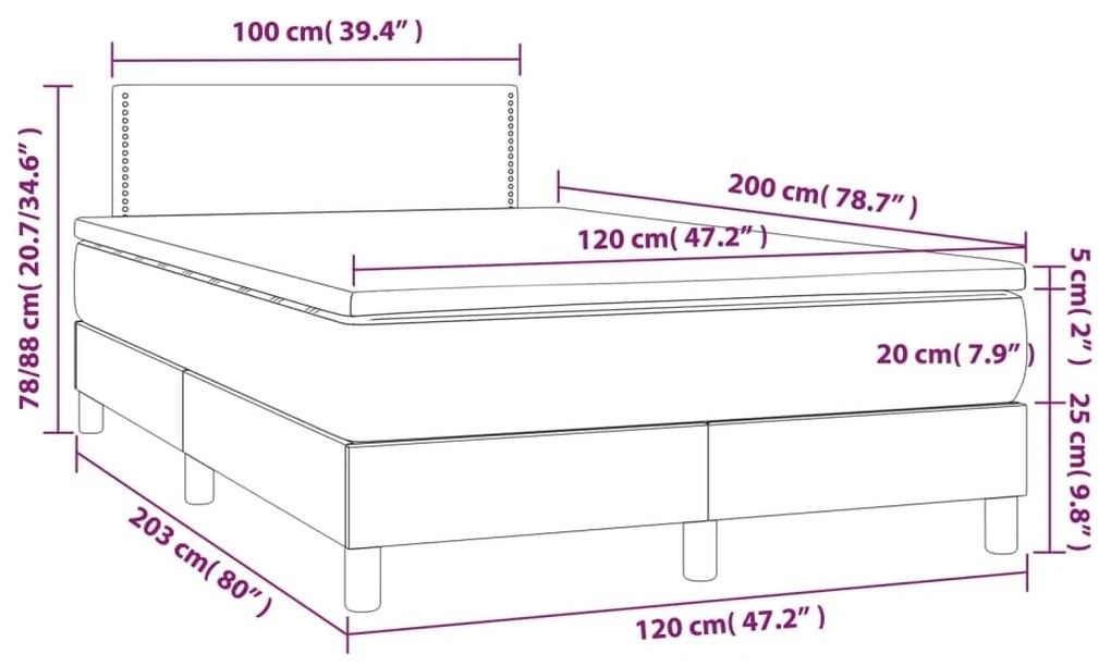 Letto a Molle con Materasso e LED Nero 120x200cm in Tessuto