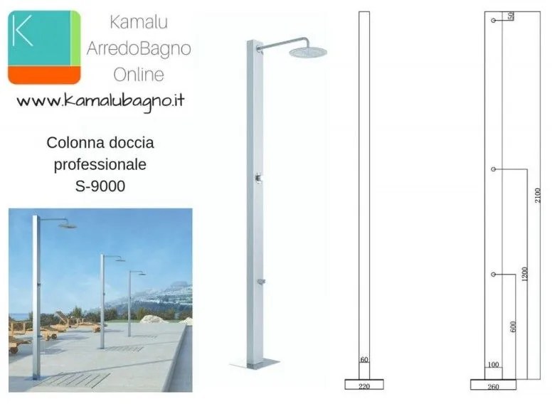 Kamalu - colonna doccia da esterno in acciaio freestanding s-9000