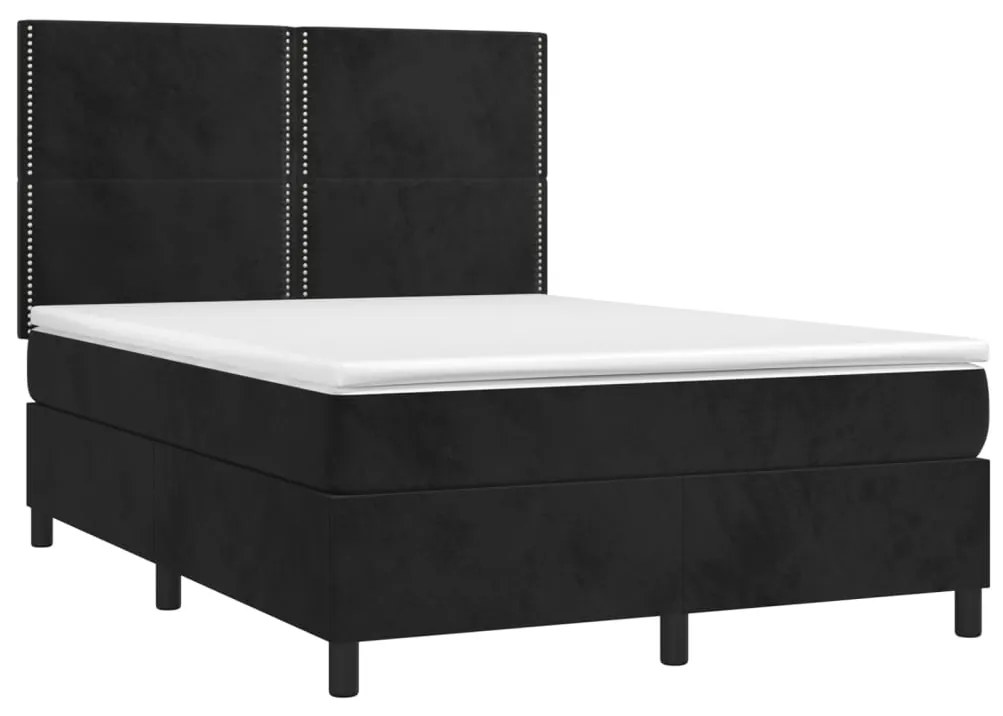 Letto a Molle con Materasso e LED Nero 140x200 cm in Velluto