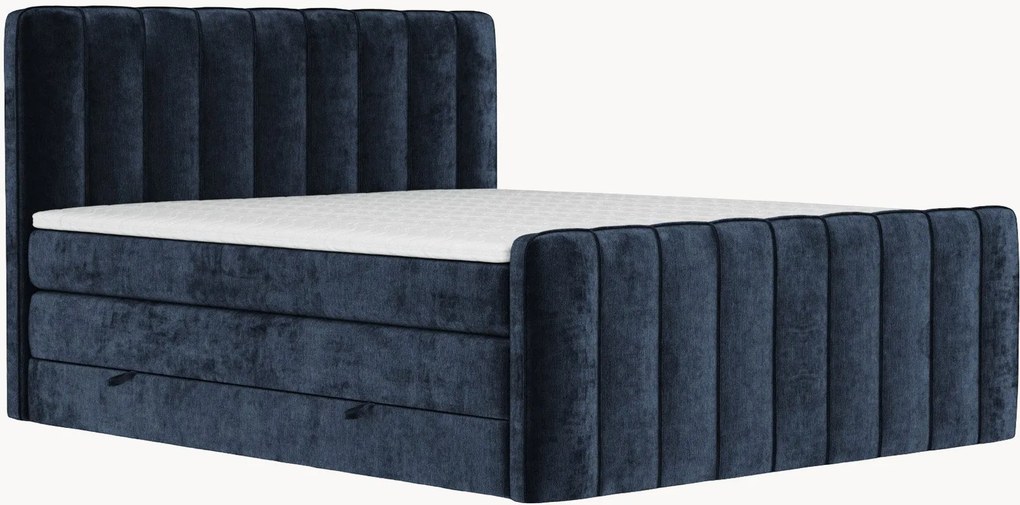 Letto boxspring in ciniglia fatto a mano con contenitore Novara, H4