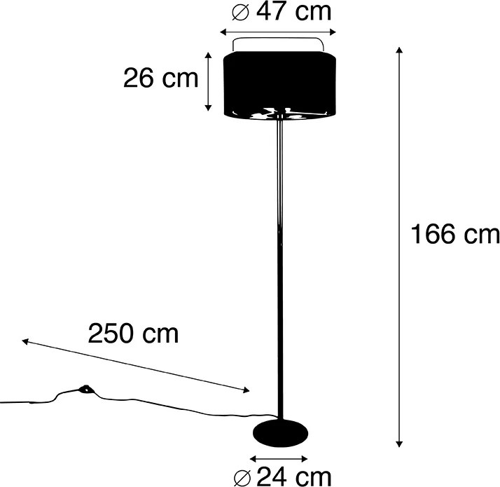 Lampada da terra moderna oro con paralume nero con oro - Simplo