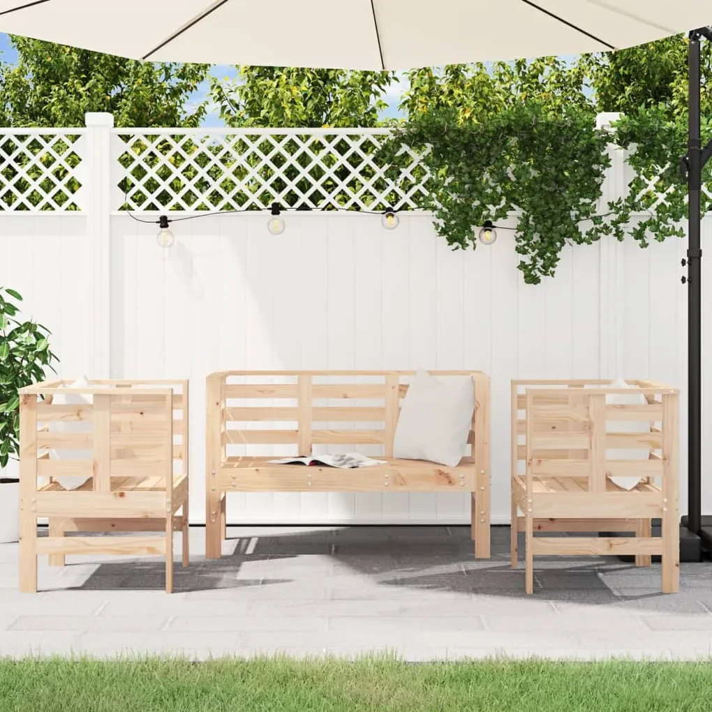Set salotto da giardino 3 pz in legno massello di pino