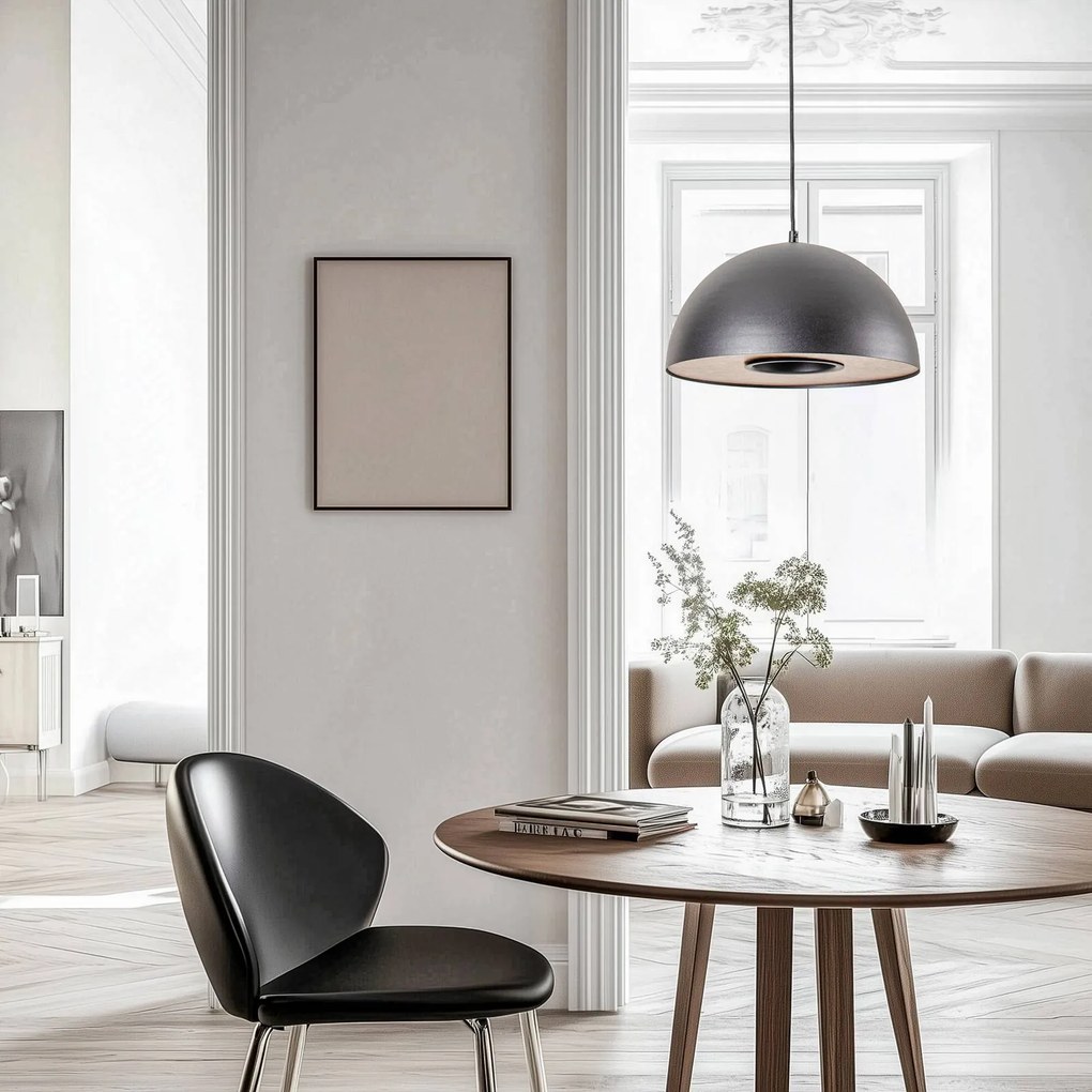 Luminex Lampada a sospensione Drew in nero con decorazioni in legno