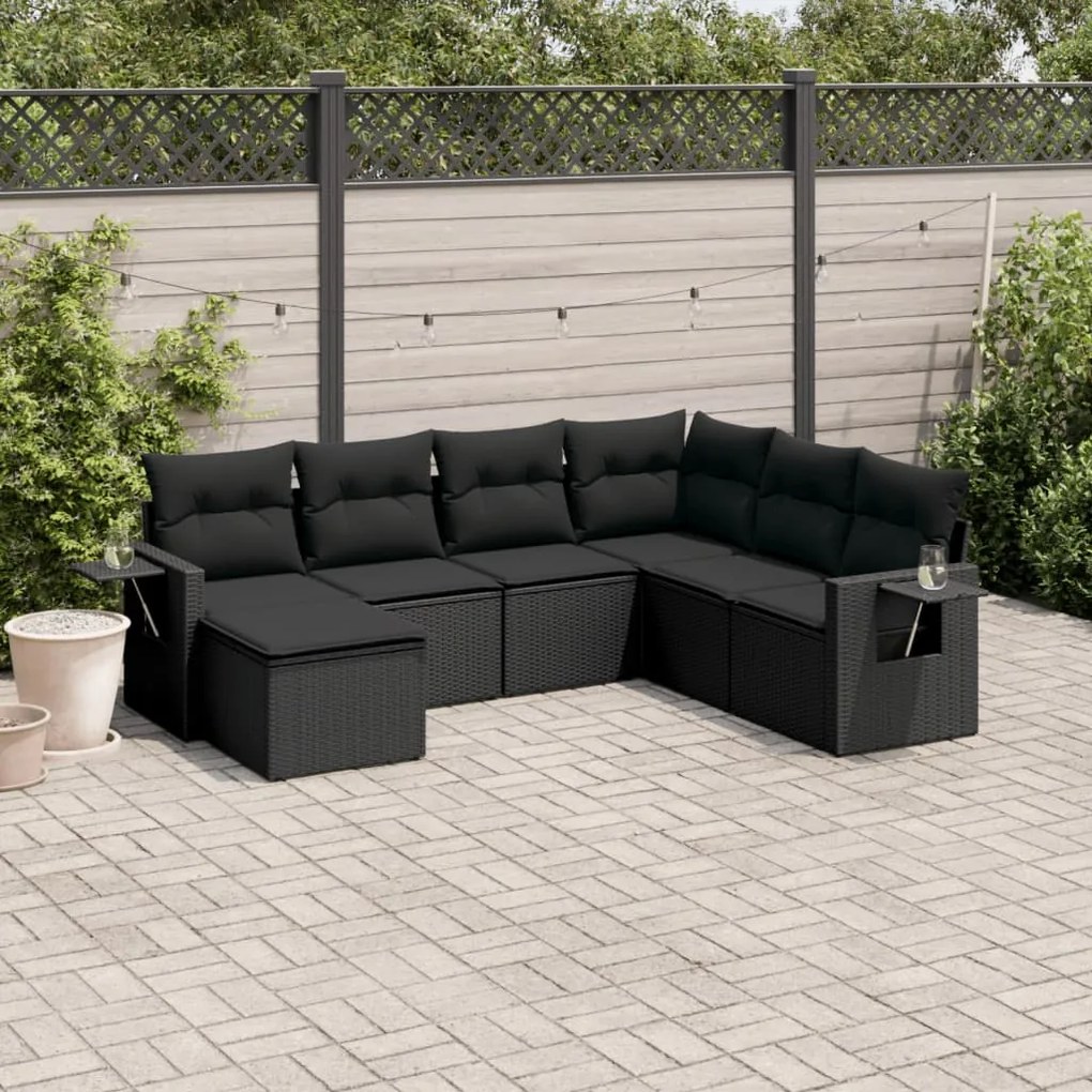 Set divani da giardino con cuscini 7pz nero polyrattan