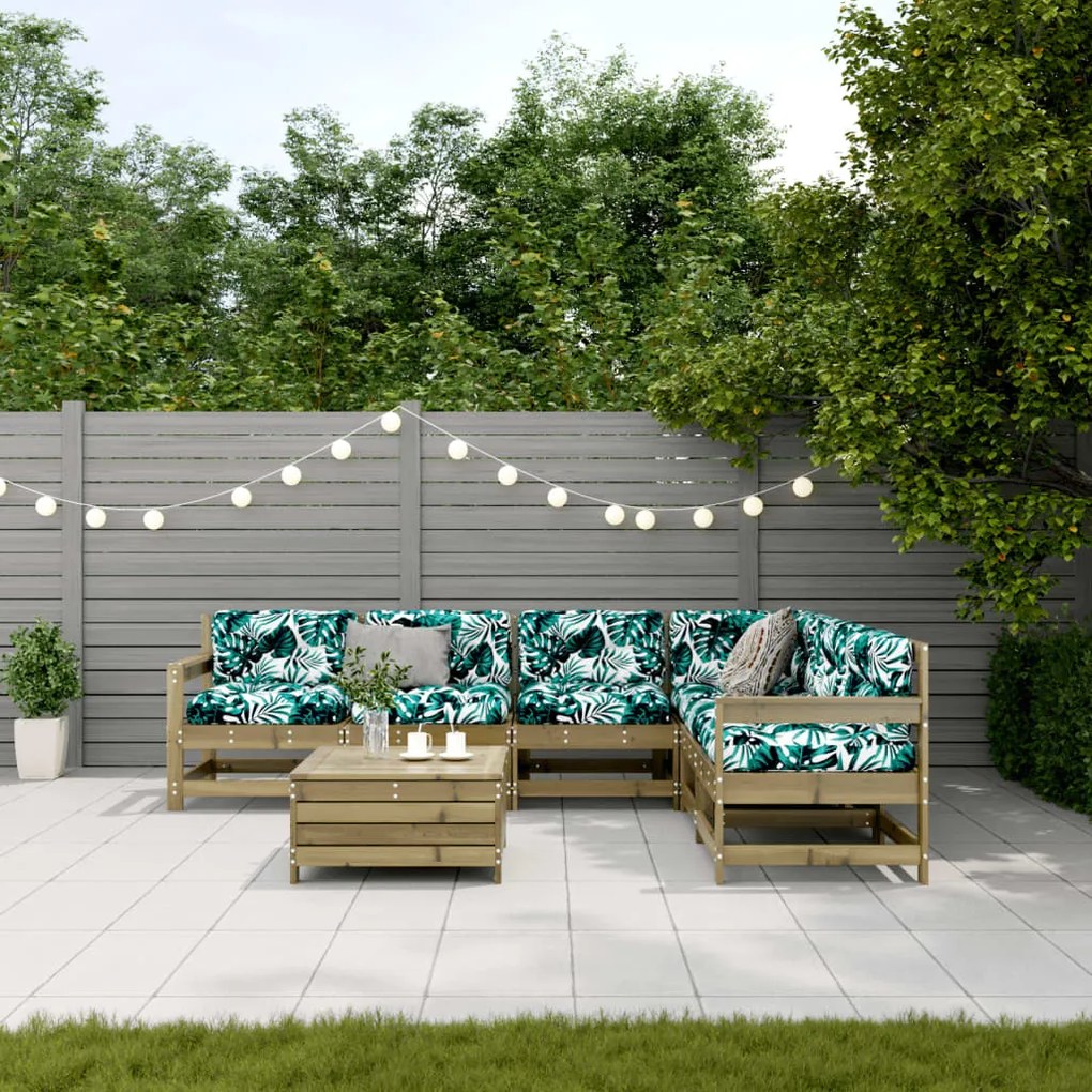 Set divani da giardino 7pz con cuscini legno impregnato di pino