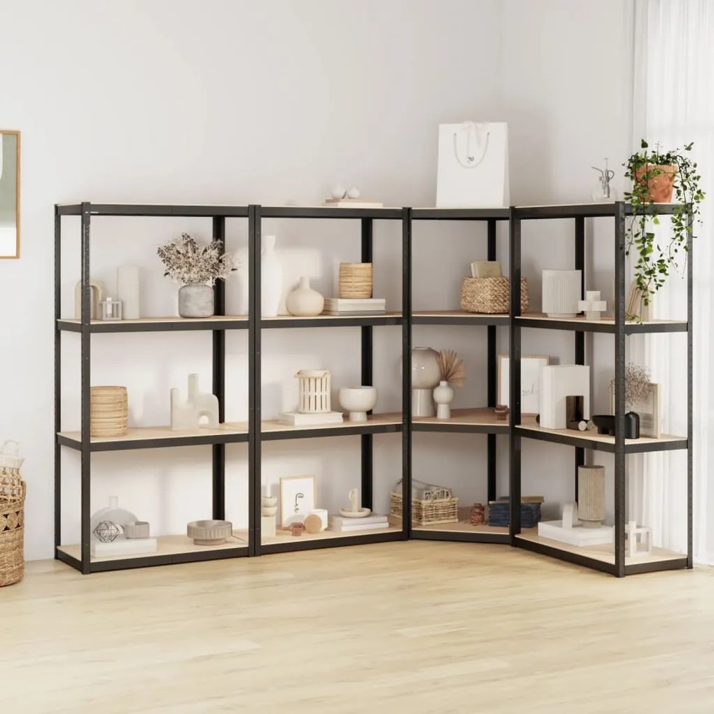Mensole 4 Ripiani 4pz Antracite İn Acciaio E Legno Multistrato /