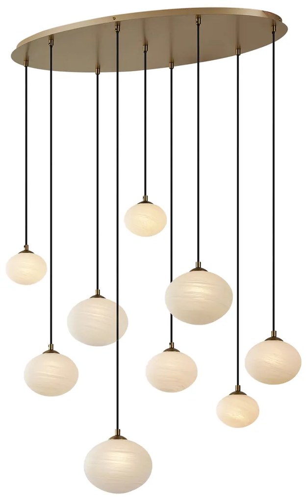 Lampada a sospensione Art Déco oro con vetro opale 9 luci - Yani