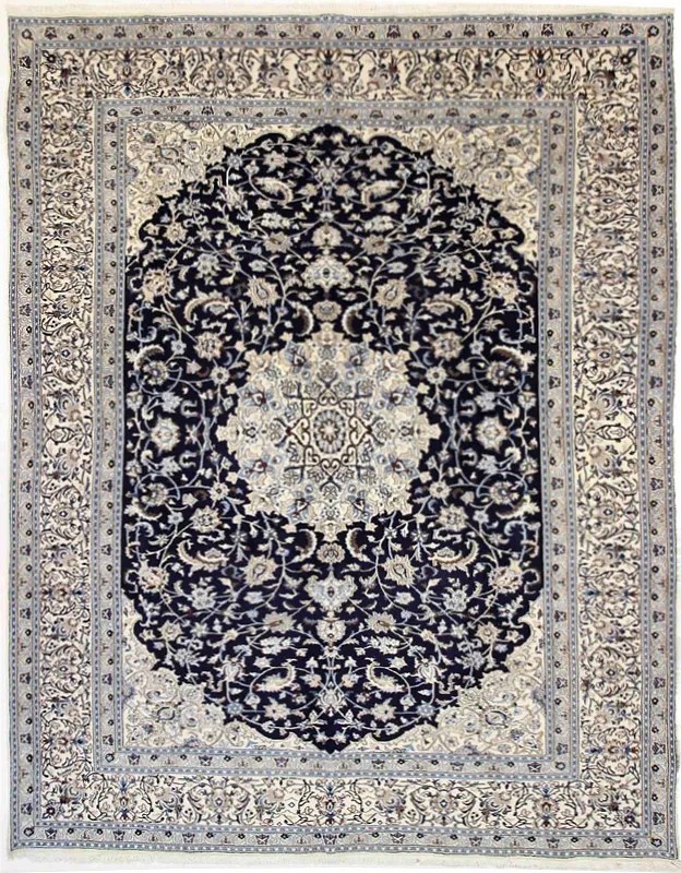 Nain Tappeto 390x300 Blu (Iran) Annodato A Mano