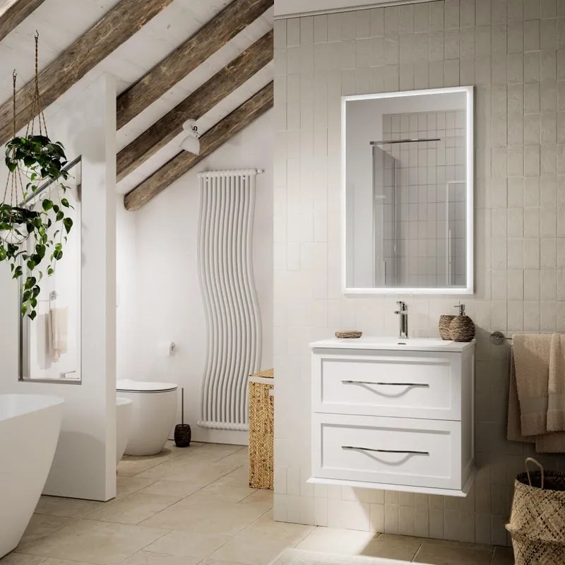 Mobile da bagno sospeso sotto lavabo L 60 x H 55 x P 46 cm bianco laccato opaco, 2 cassetti BADEN HAUS Tiffany