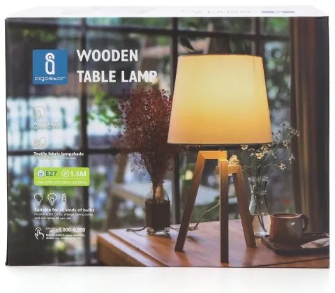 Aigostar - Lampada da tavolo in legno di pino 1xE27/60W/230V