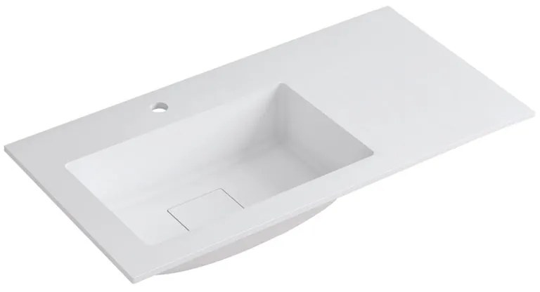 Lavabo integrale a sinistra rettangolare L 90.5 x H 15 x P 46 cm in resina bianco