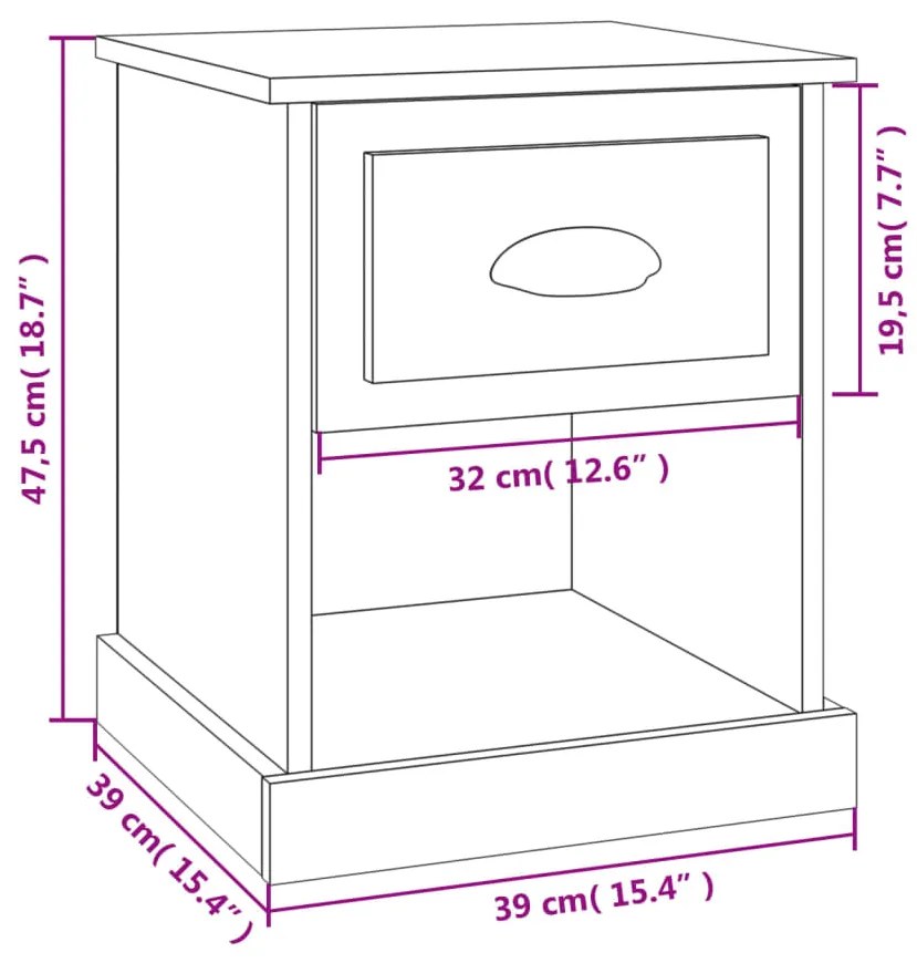 Comodini 2 pz Rovere Fumo 39x39x47,5 cm in Legno Multistrato