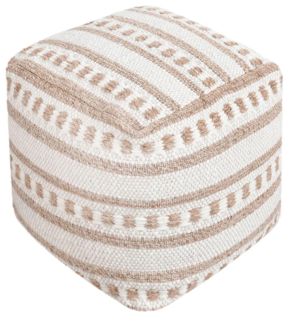 FRIDA - pouf in lana avorio con decoro 40 x 40