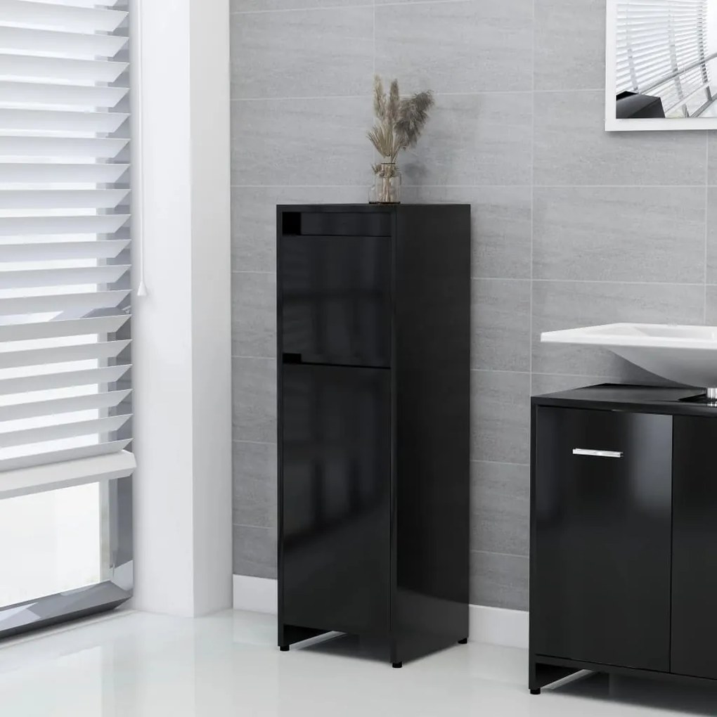 Mobile Da Bagno Nero 30x30x95 Cm İn Legno Multistrato /