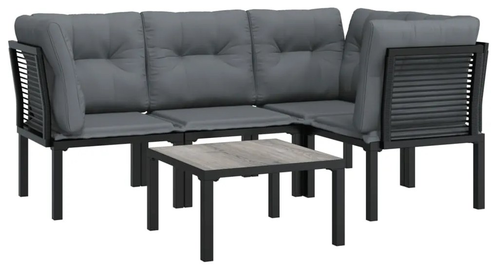 Set salotto da giardino 5 pz nero e grigio in polyrattan