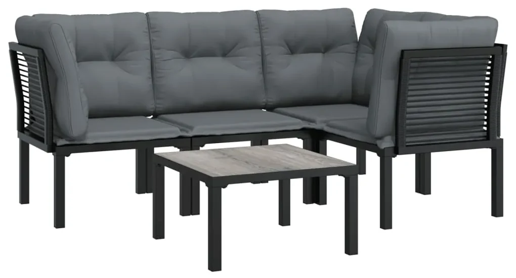Set salotto da giardino 5 pz nero e grigio in polyrattan