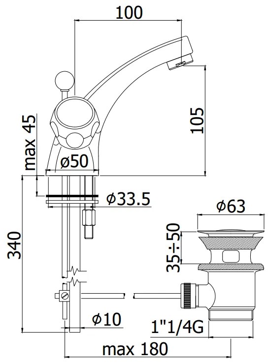 Paffoni Danubio Da070 Gruppo Lavabo Monoforo Con Scarico Automatico Senza Attacco Catenella Cromo