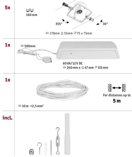 Paulmann 94432 - SET 5xGU5,3/10W Faretto MAC 230V bianco