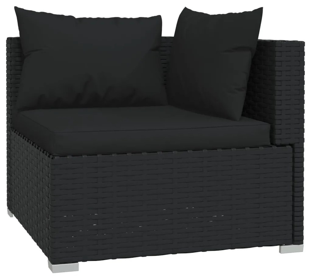 Set divani da giardino 3 pz con cuscini in polyrattan nero