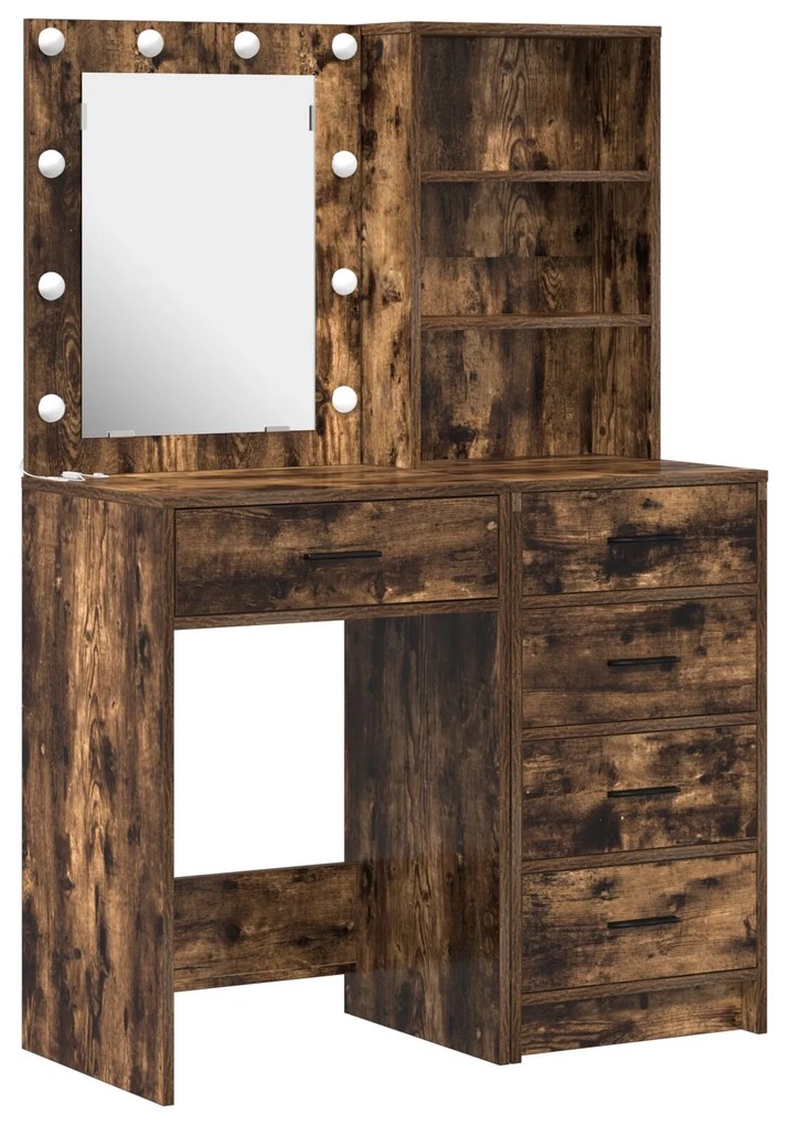 Set di tolette a 2 pezzi con led in legno ingegnerizzato di quercia affumicata