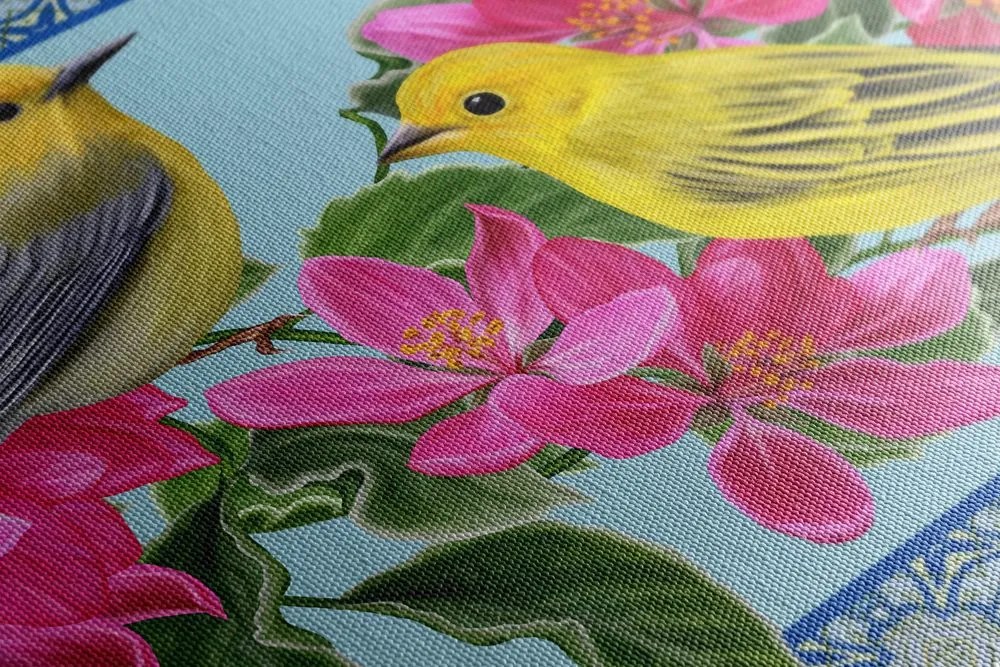 Quadro su tela – Uccellini e fiori in versione vintage