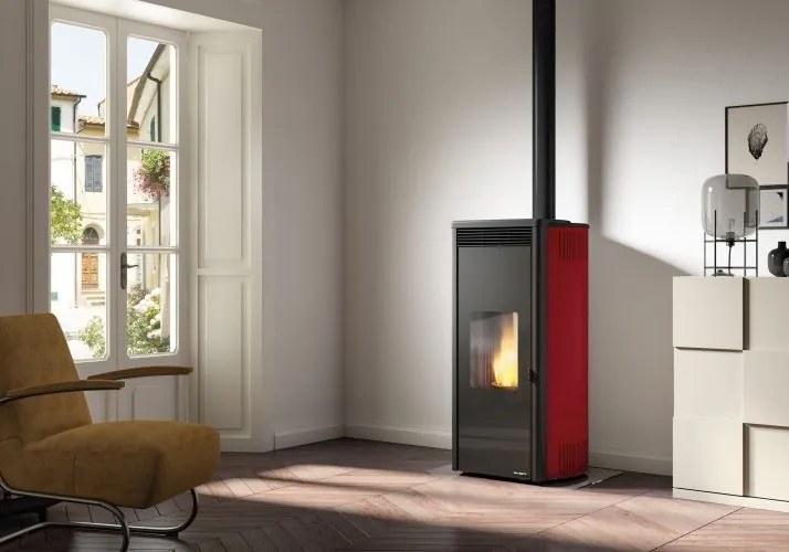 Stufa A Pellet ad aria Ecofire Con top in ghisa e acciaio Rosso Palazzetti Isabel 12 US