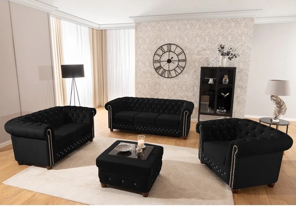 Poltrona chesterfield nera con rivestimento in velluto York Blik – Ropez