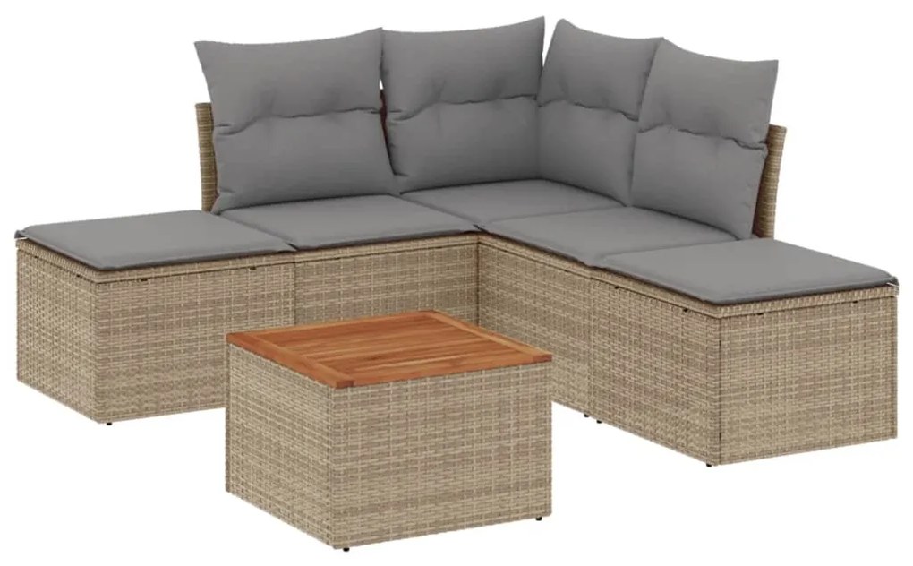 Set divano da giardino 6 pz con cuscini beige misto polyrattan