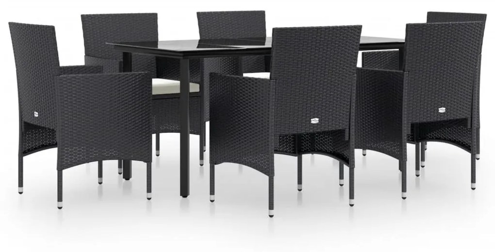 Set da pranzo da giardino 7 pz con cuscini nero